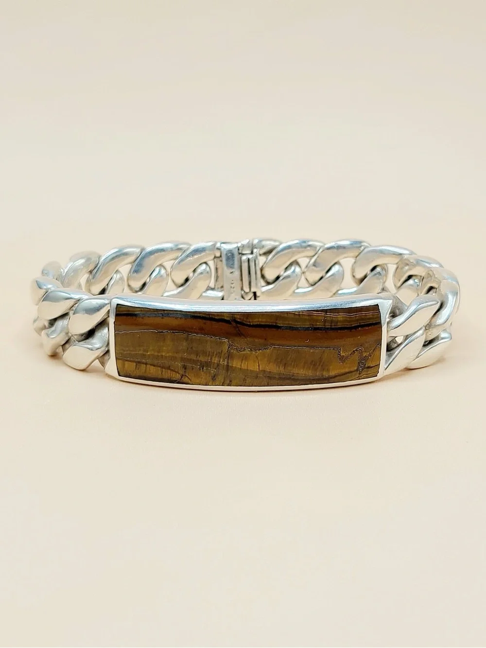 David Yurman Curb Chain ID Bracelet In Sterling Silver With Tiger’s Eye